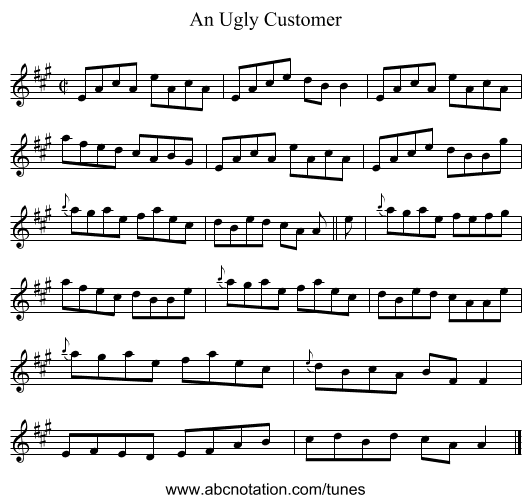 An Ugly Customer - staff notation