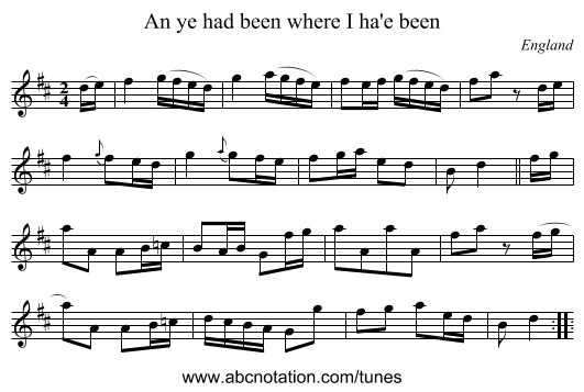 An ye had been where I ha'e been - staff notation