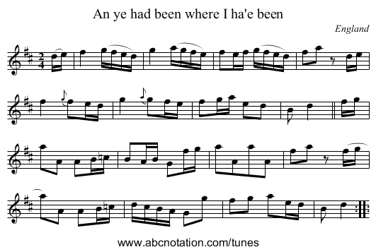 An ye had been where I ha'e been - staff notation