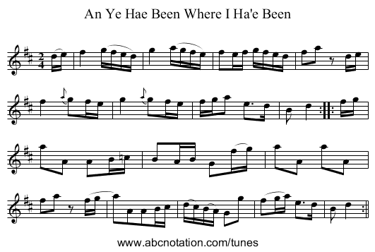 An Ye Hae Been Where I Ha'e Been - staff notation