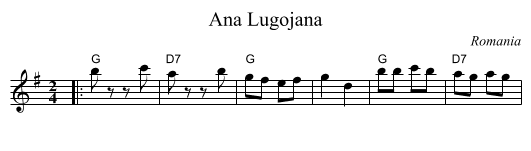 Ana Lugojana - staff notation