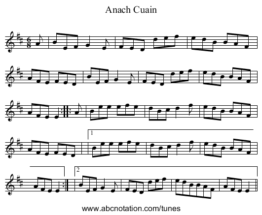 Anach Cuain - staff notation