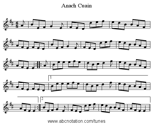 Anach Cuain - staff notation