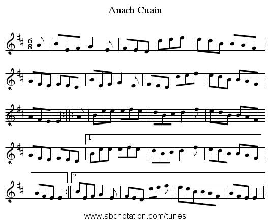 Anach Cuain - staff notation