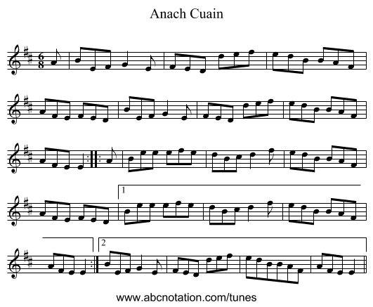 Anach Cuain - staff notation