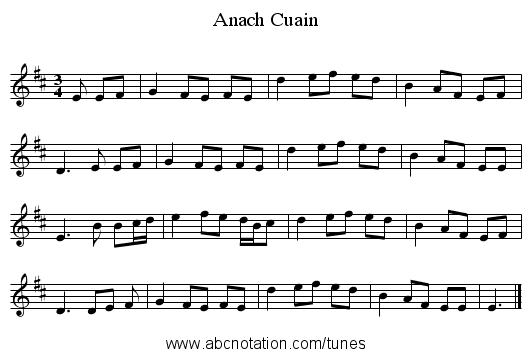 Anach Cuain - staff notation