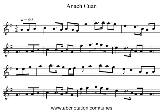 Anach Cuan - staff notation