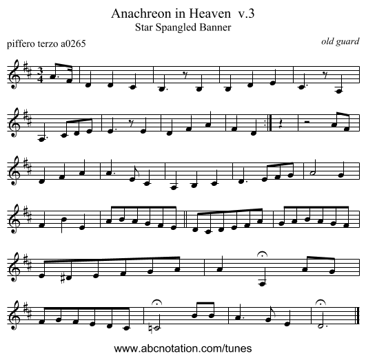 Anachreon in Heaven  v.3 - staff notation