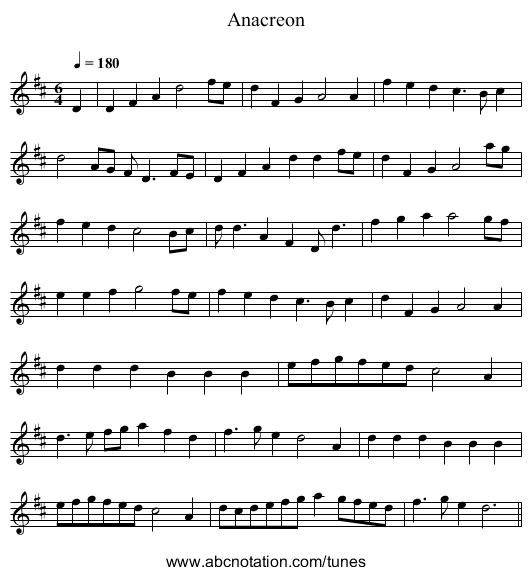 Anacreon - staff notation