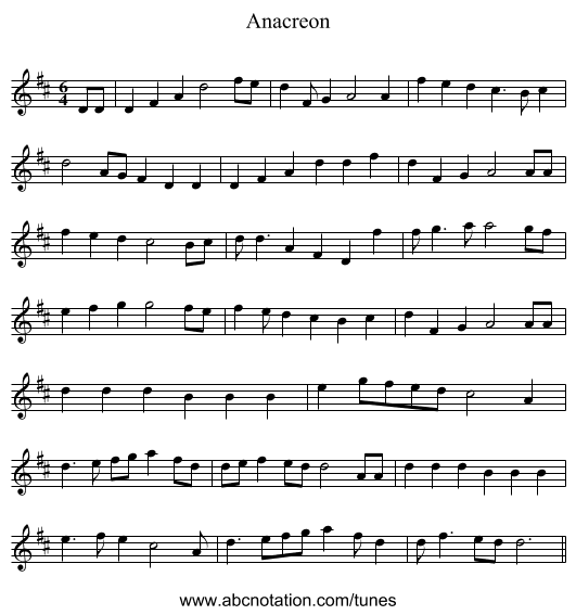 Anacreon - staff notation