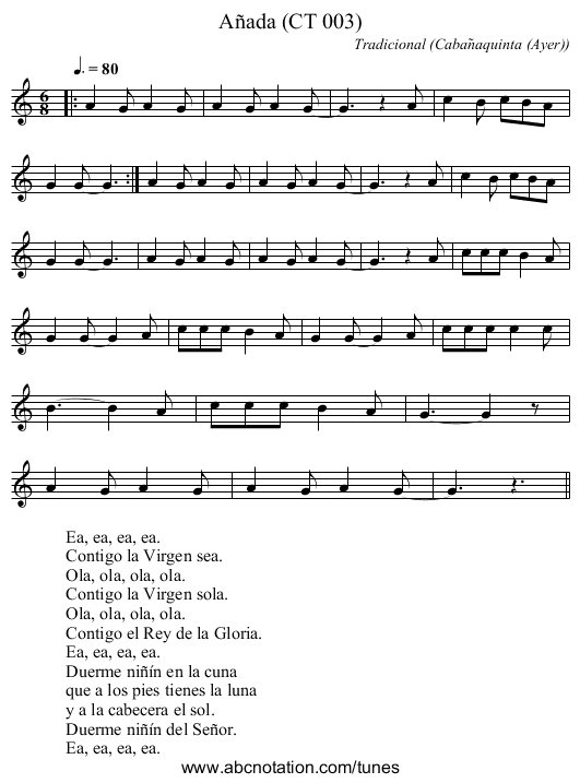 Añada (CT 003) - staff notation