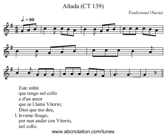 Añada (CT 139) - staff notation