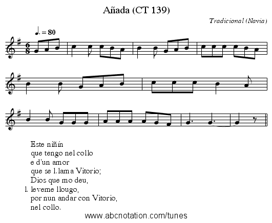 Añada (CT 139) - staff notation