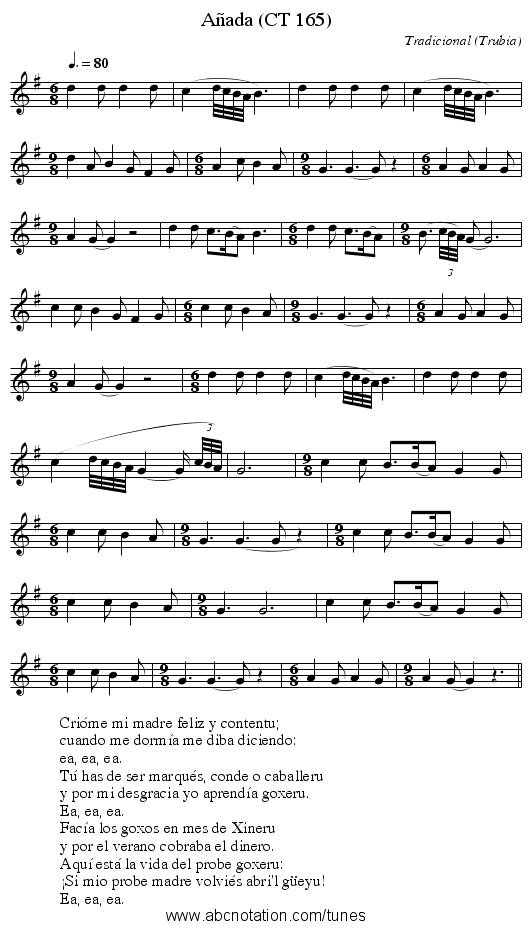 Añada (CT 165) - staff notation