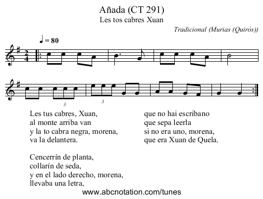Añada (CT 291) - staff notation
