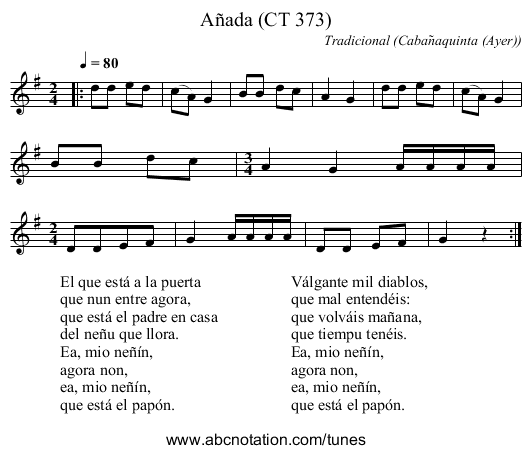 Añada (CT 373) - staff notation