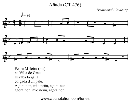 Añada (CT 476) - staff notation