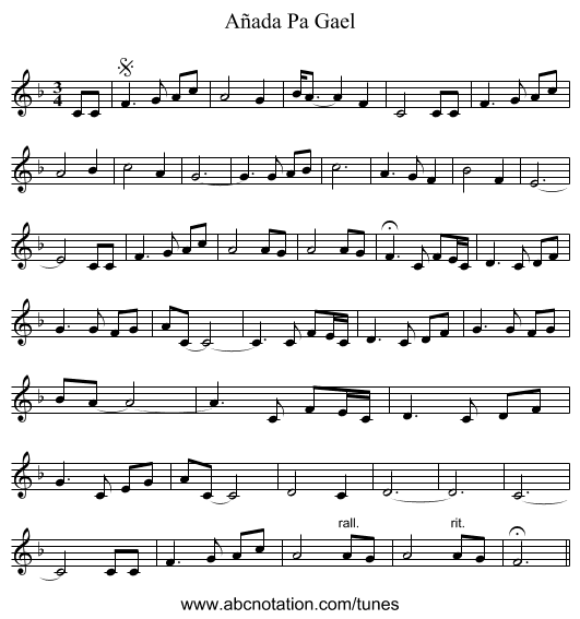 Añada Pa Gael - staff notation