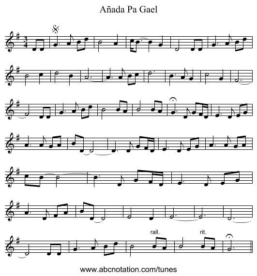 Añada Pa Gael - staff notation