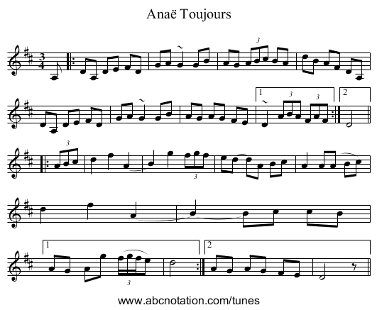 Anaë Toujours - staff notation
