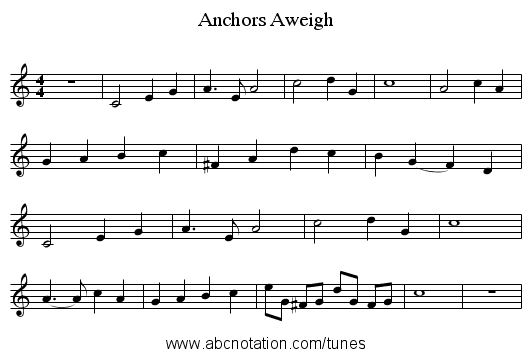 Anchors Aweigh - staff notation