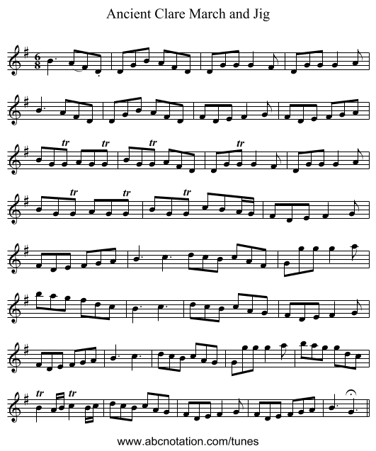 Ancient Clare March and Jig - staff notation