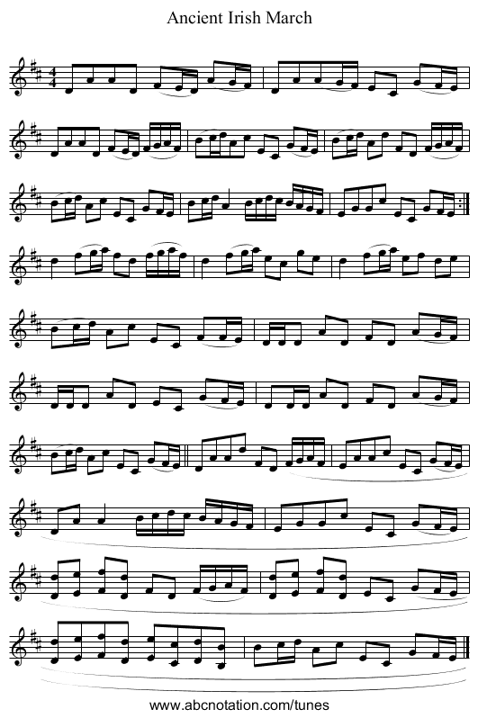 Ancient Irish March - staff notation