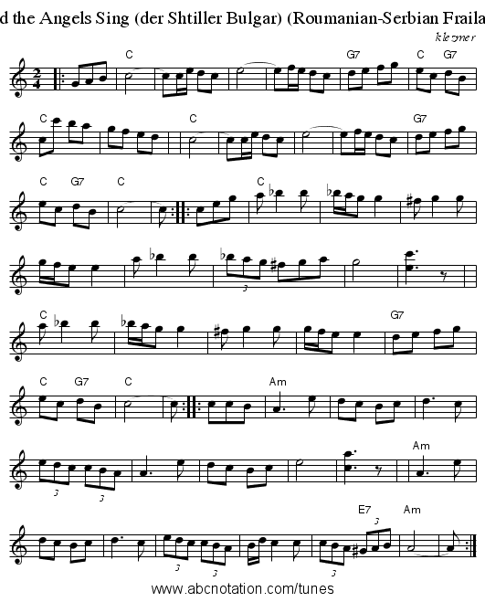 And the Angels Sing (der Shtiller Bulgar) (Roumanian-Serbian Frailach) - staff notation