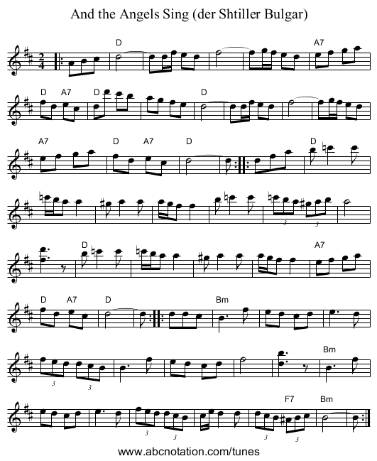 And the Angels Sing (der Shtiller Bulgar) - staff notation