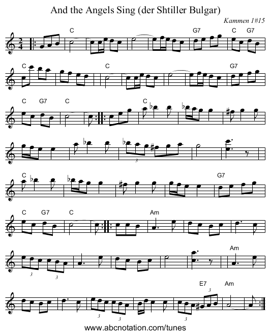 And the Angels Sing (der Shtiller Bulgar) - staff notation