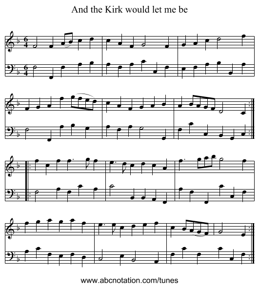 And the Kirk would let me be - staff notation