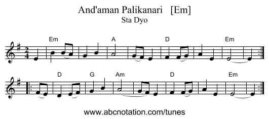 And'aman Palikanari   [Em] - staff notation
