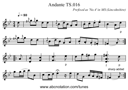Andante TS.016 - staff notation