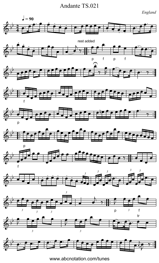 Andante TS.021 - staff notation