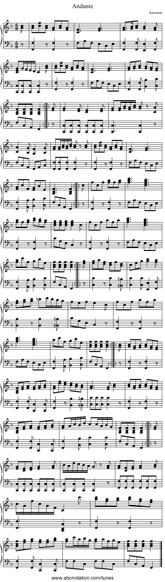Andante - staff notation
