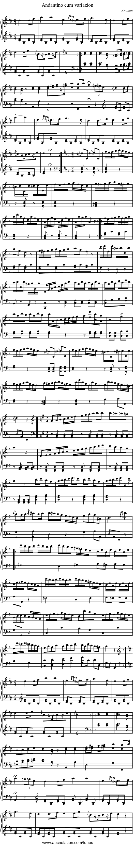 Andantino cum variazion - staff notation