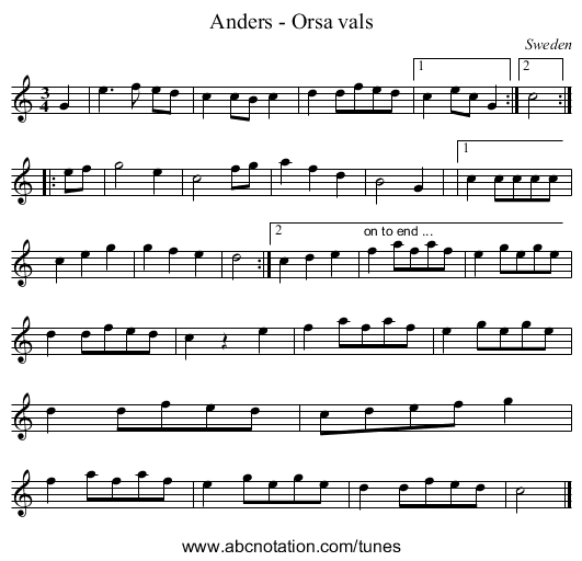Anders - Orsa vals - staff notation