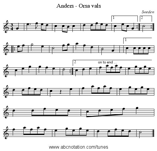 Anders - Orsa vals - staff notation