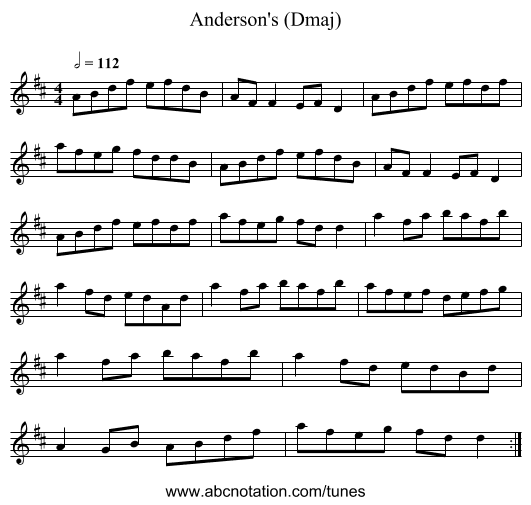 Anderson's (Dmaj) - staff notation