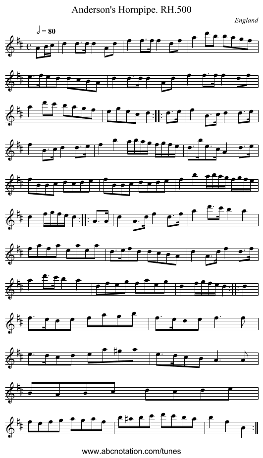 Anderson's Hornpipe. RH.500 - staff notation