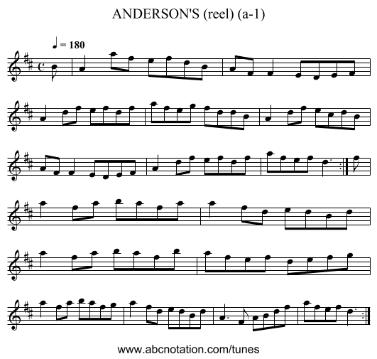 ANDERSON'S (reel) (a-1) - staff notation
