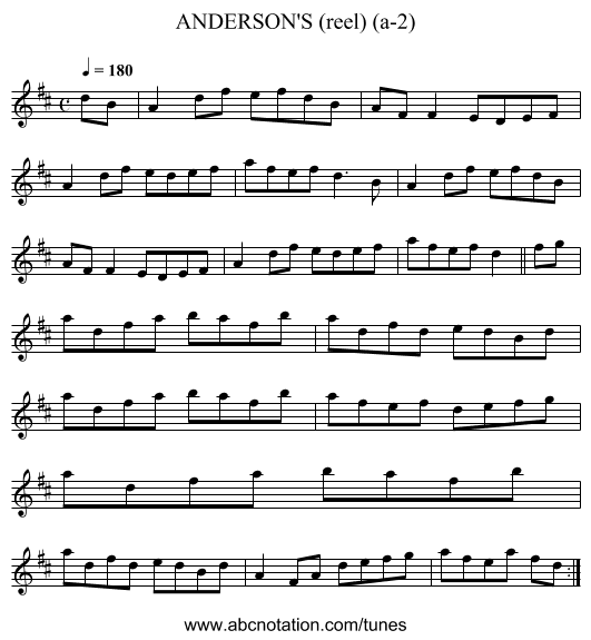 ANDERSON'S (reel) (a-2) - staff notation