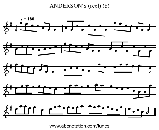 ANDERSON'S (reel) (b) - staff notation
