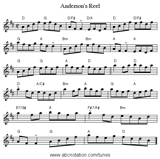 Anderson's Reel - staff notation