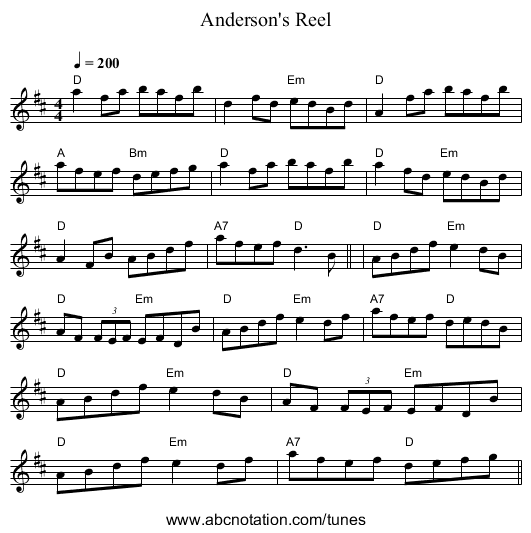 Anderson's Reel - staff notation
