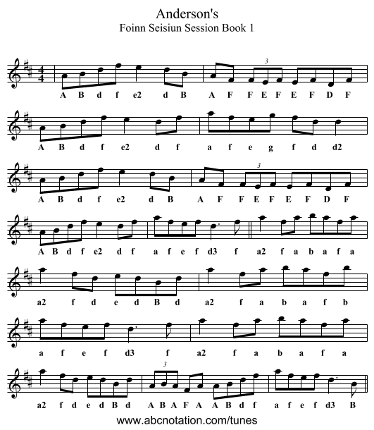 Anderson's - staff notation