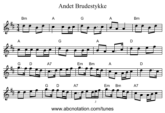 Andet Brudestykke - staff notation