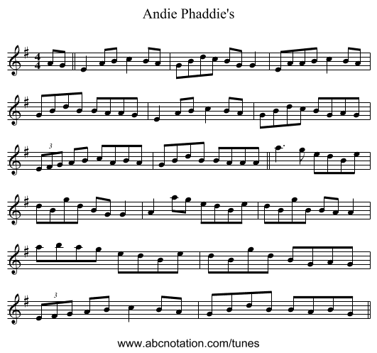 Andie Phaddie's - staff notation