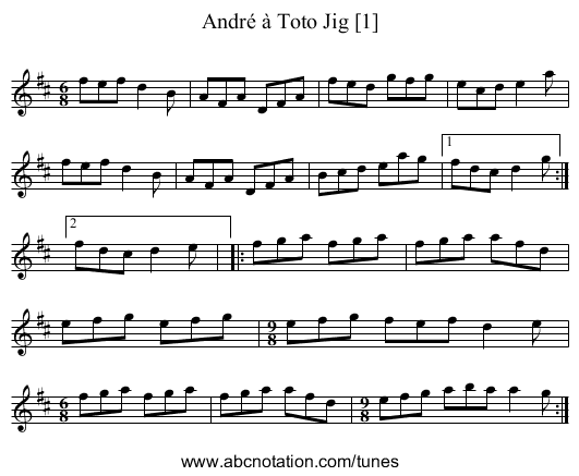 André à Toto Jig [1] - staff notation