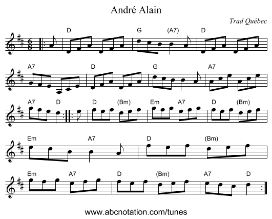 Andr&eacute; Alain - staff notation